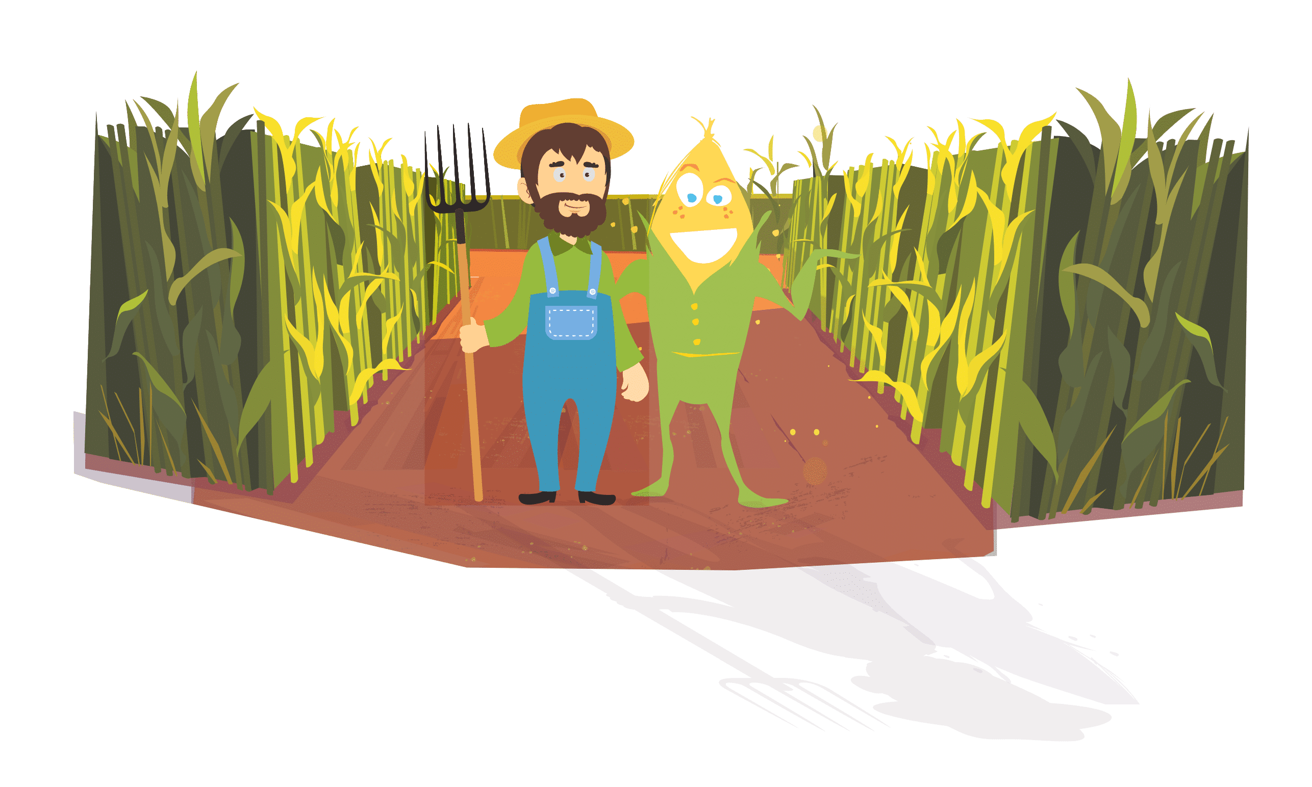 mascotte pop corn labyrinthe et agriculteur