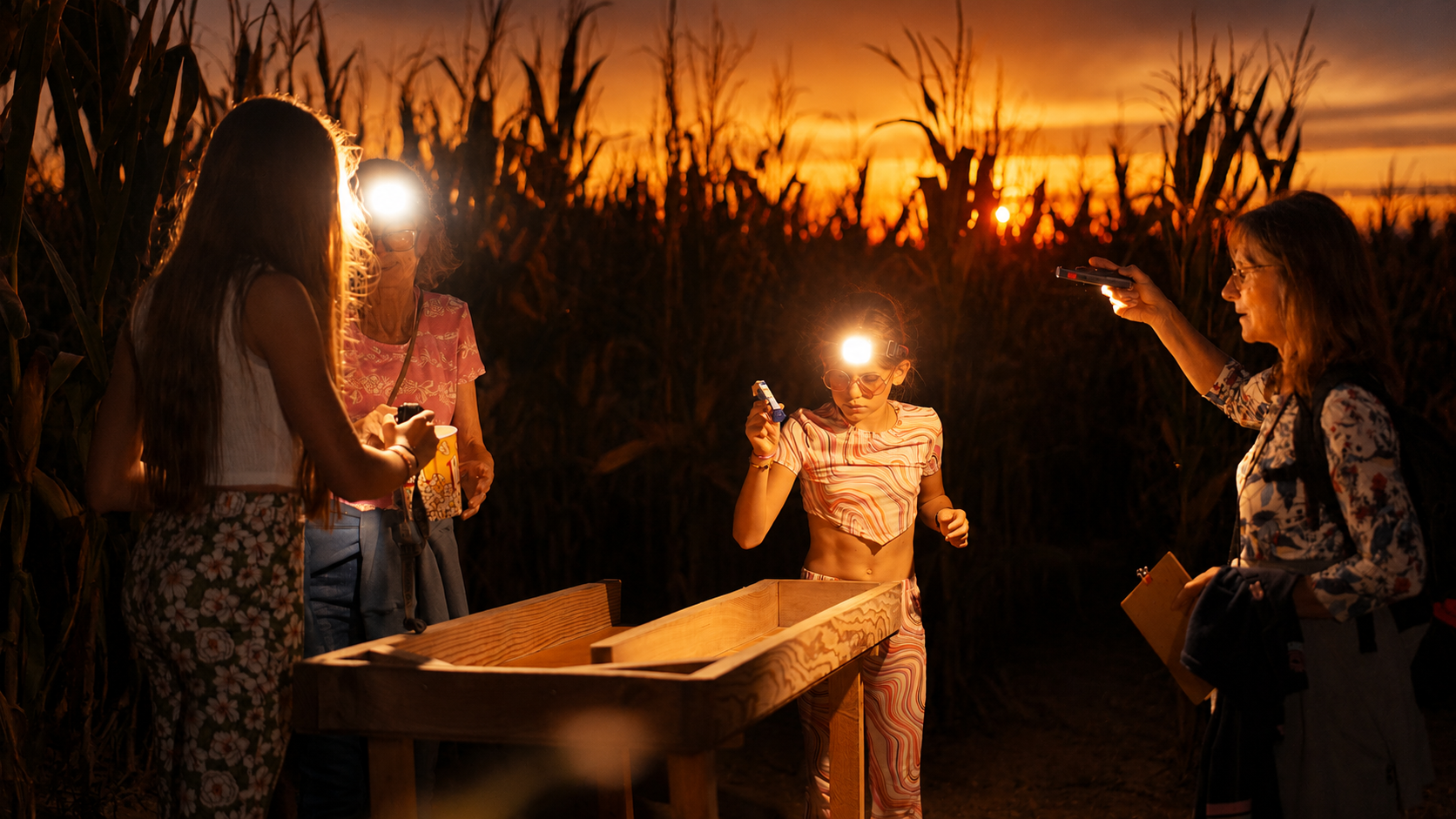 Photo parcours jeux en bois nocturne pop corn labyrinthe